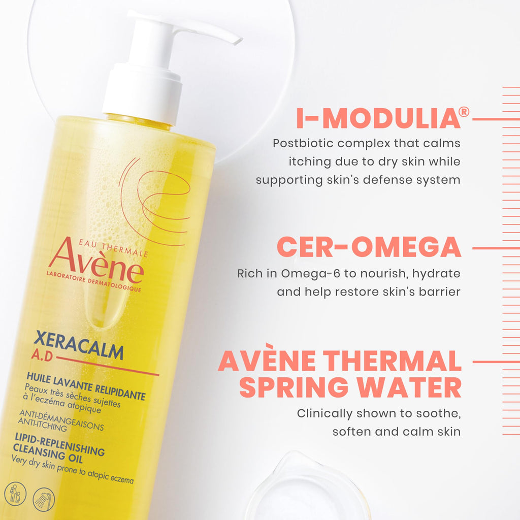 Avène XeraCalm A.D Lipid-Replenishing Cleansing Oil, Atopic Dermatitis, Eczema-Prone, Fragrance-Free, Pump, 13.5 oz.