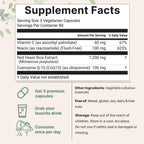 Red Yeast Rice 1,200mg with CoQ10 100mg, 240 Veggie Capsules | 4-in-1 with Flush Free Niacin & Fat Soluble Vitamin C | Cholesterol Support & Heart Health Supplements | Filler Free, Non-GMO, No Gluten