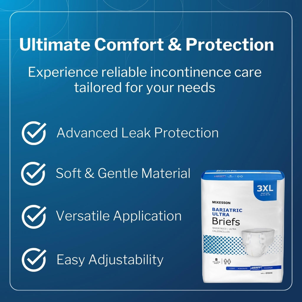 McKesson Ultra Briefs, [32 Count], 3XL, Up to 95 in. Incontinence Adult Diapers with Tabs, Heavy Absorbency, Unisex, Disposable, Elastic Leg Gathers and Contoured Fit for Men and Women
