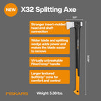 Fiskars X32 Splitting Axe 32", Splitter for Large Wood Logs & Firewood