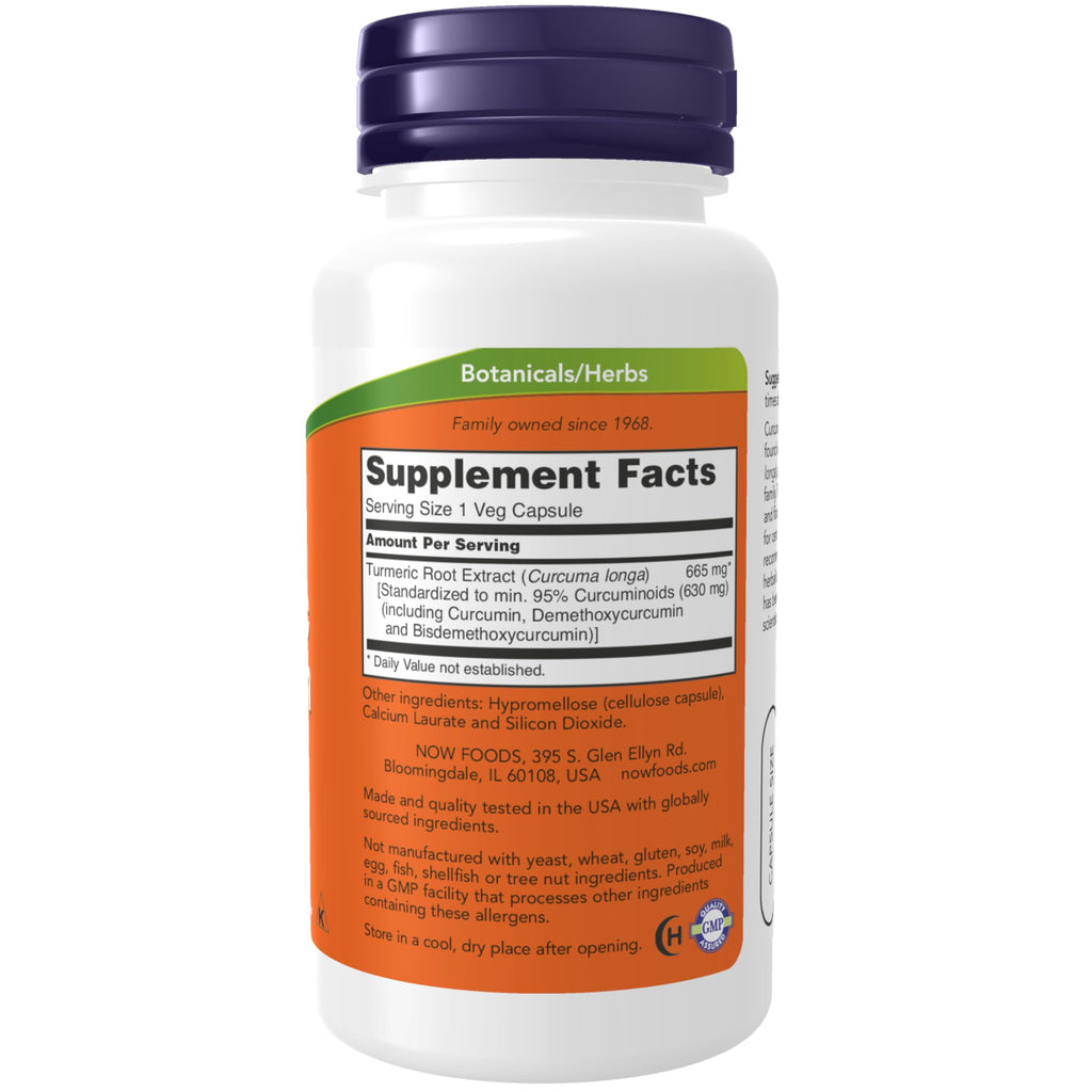 NOW Foods Supplements, Turmeric Curcumin, Derived from Turmeric Root Extract, 95% Curcuminoids, Herbal Supplement, 60 Veg Capsules