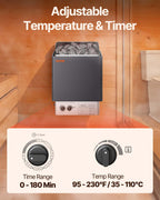 VEVOR Sauna Heater,220V Electric Sauna Stove, Steam Bath Sauna Heater 3h Timer and Adjustable Temp for Max. 176-318 Cubic Feet, (4.5KW) FCC Certification