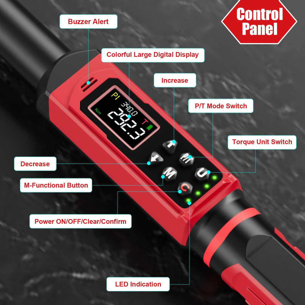 SUERCUP 3/8"&1/2" Digital Torque Wrench Set(0.66-44.29Ft.Lb/0.9-60N.m&3.8-250.8Ft.Lb/5.1-340Nm), ±1% Accuracy with Vibration, Buzzer,LED Notification and Five Units of Measure, for Car,Moto, DIY