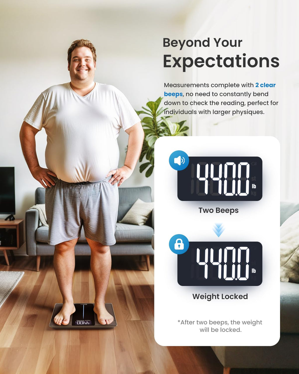 RENPHO Large Platform Weighing Scales for Body Weight, 550lb/250kg Bathroom Scales Large Display, Digital Scales with High Accurate, Weight Loss Tracking, 33x30cm, Core 1L