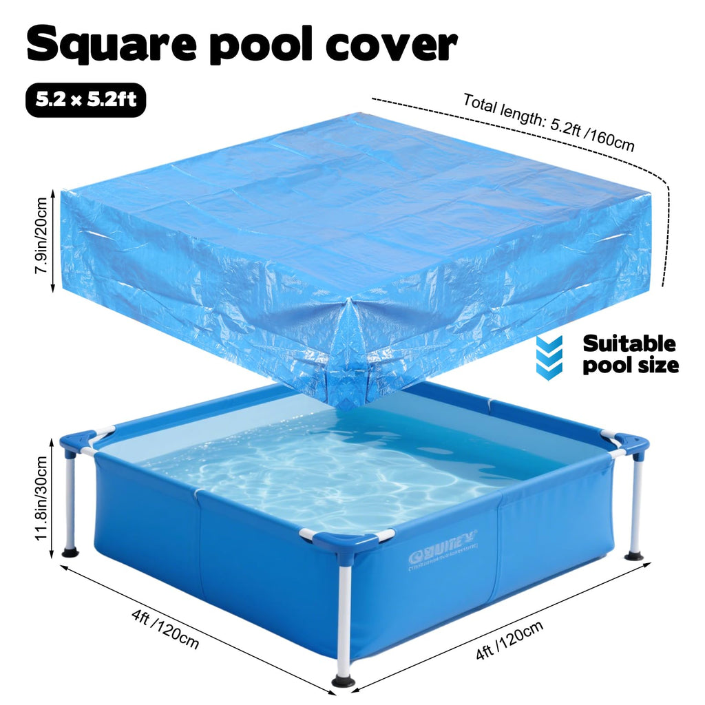 4 Feet x 4 Feet x 12 Inch Mini Frame Pool Cover Kiddie Pool Cover Waterproof Above Ground Frame Kiddie Swimming Pool Cover for Outdoor Backyard Teaching (Cover Only)