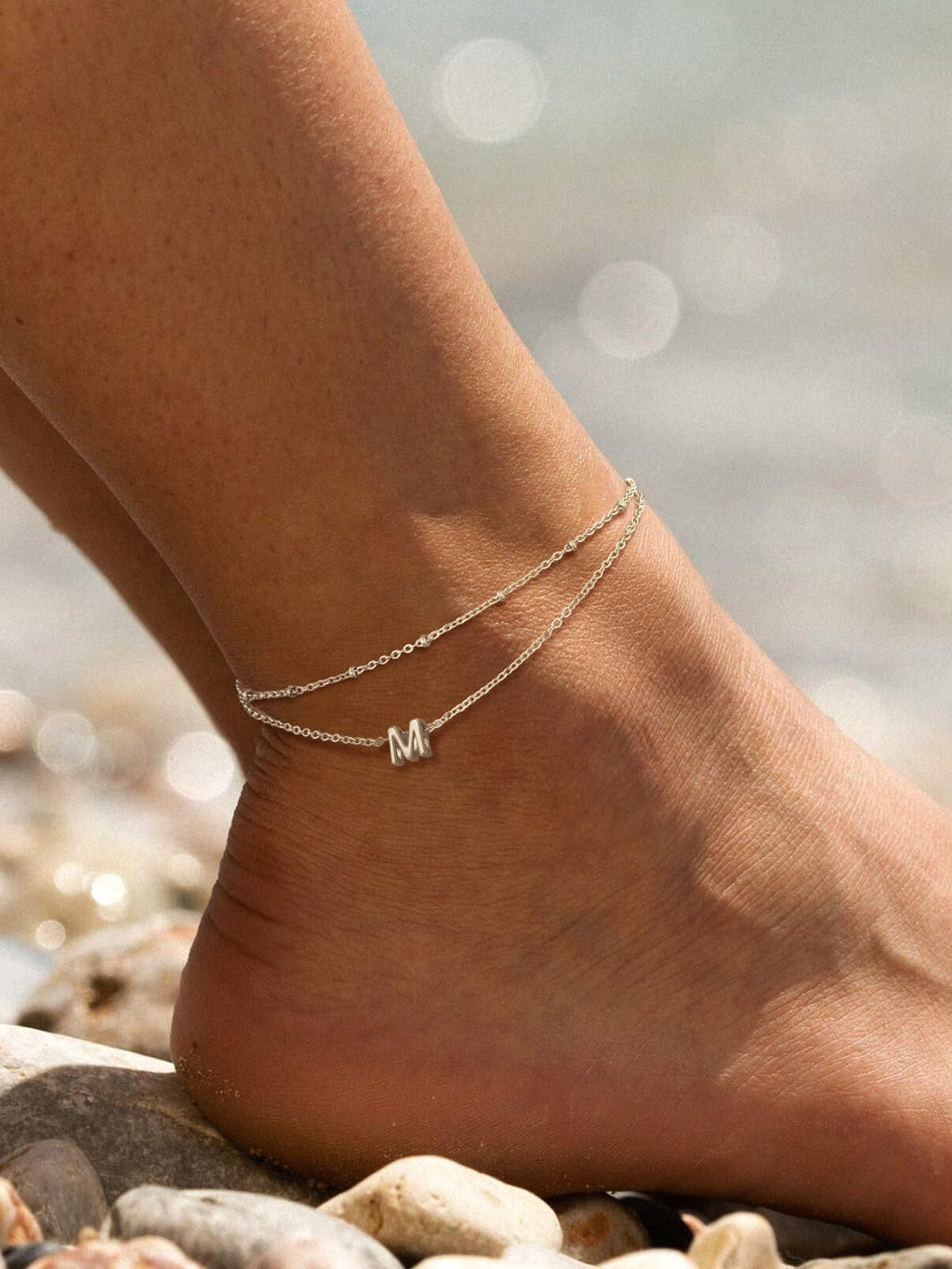 FaithHeart Silver Anklets for Women Waterproof, Dainty Layered Initial Ankle Bracelets Letter A-Z Waterproof Fashion Jewelry Gifts for Women, Length 8.5"+2"