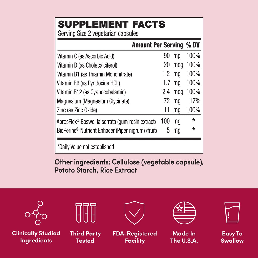 Penetrex Clinically Studied Magnesium Glycinate Supplement for Joint, Muscle & Nerve Support - Comfort in 5 Days with Advanced Boswellia Serrata Extract, Vitamin D, B, C (60 Count, 1 Month Supply)