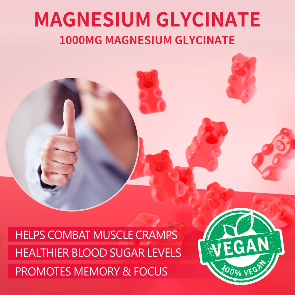 180 CT Magnesium Glycinate Gummies 1000mg - Sugar Free Magnesium Potassium Supplement with Vitamin D, B6, CoQ10 for Calm Mood & Sleep Support - 180 Raspberry Gummies