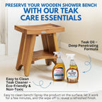 EcoDecors Teak Shower Bench 18", 300 lb Capacity – Waterproof Wood Bath Seat with Shelf, Spa Seating for Adults – Compact Fit for Small Bathrooms & Walk-in Showers – Slip-Resistant Feet