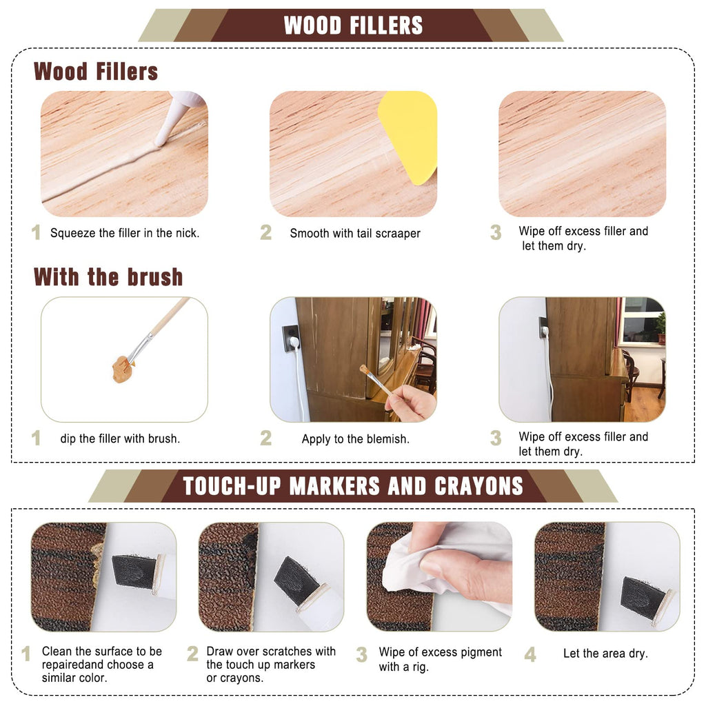 Furniture Repair Kit Wood Touch up Maker Restore Any Wood Furniture, Cover Surface Scratch for Wooden Floor Table, Filler Oak, Cabinet, Door, Veneer, Set of 39