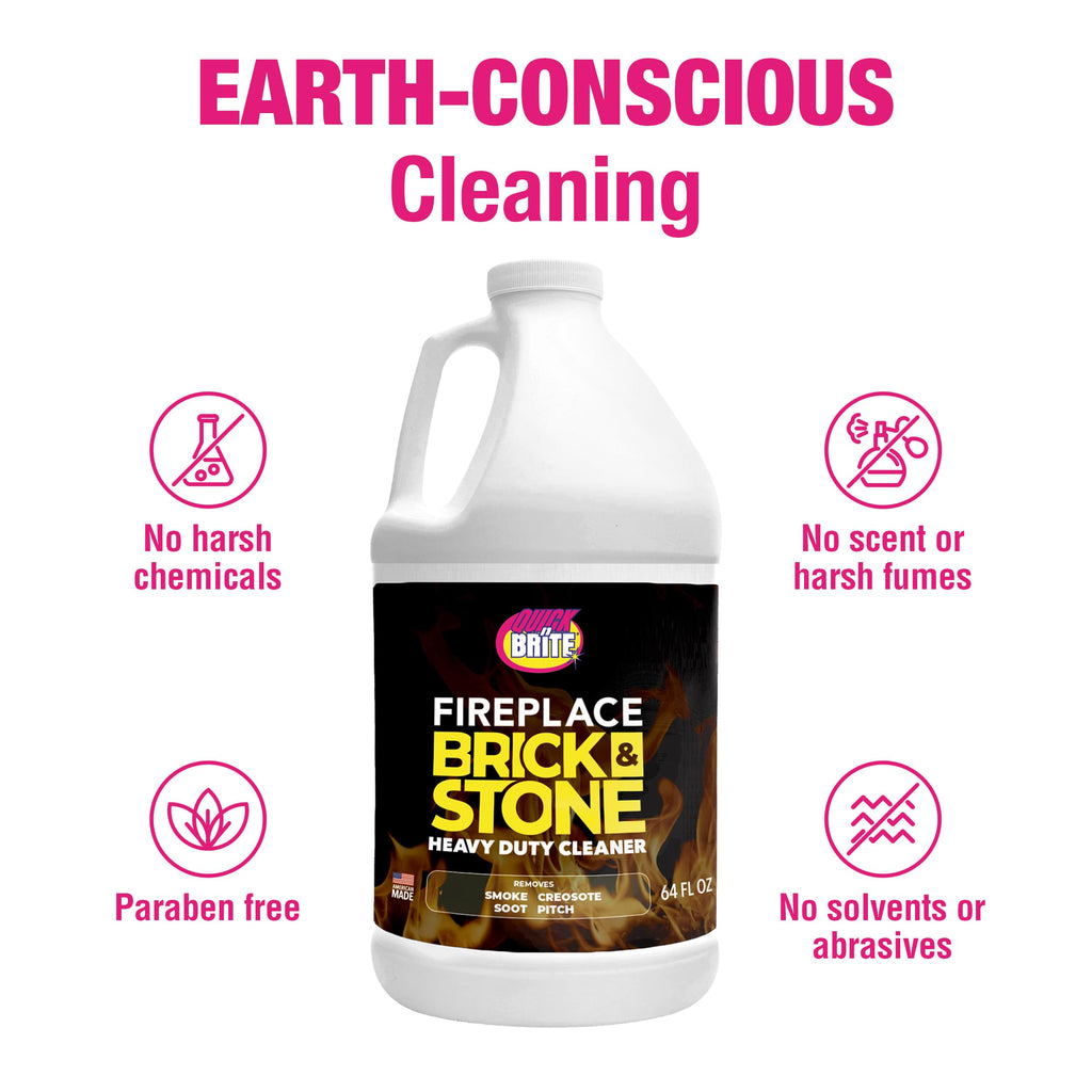 Quick 'n Brite Fireplace Gel Cleaner for Brick, Stone, Rock, Tile, and Marble, Nonabrasive Fireplace Cleaner, Made in the USA, 64oz