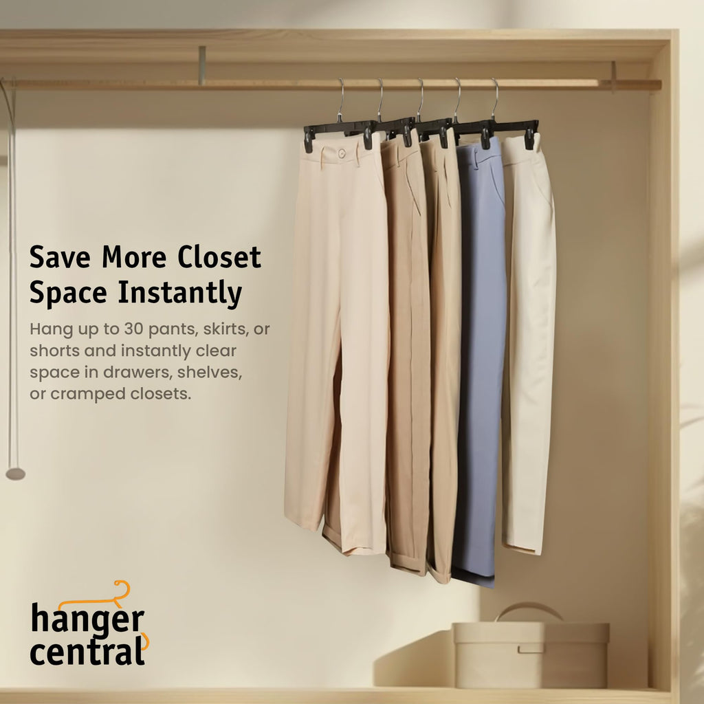 Hanger Central 12 inch 30 Pack Pants Hangers Slim Plastic Black