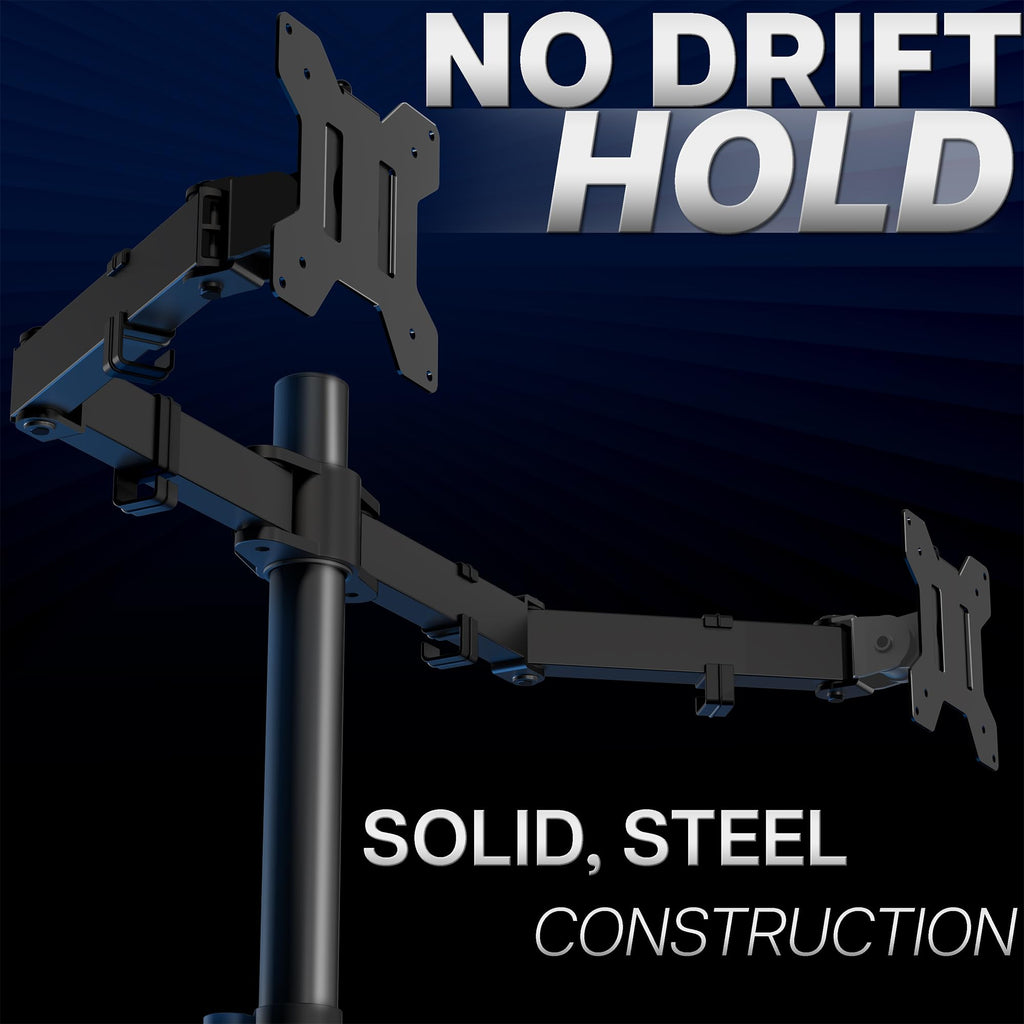 VIVO Dual Monitor Desk Mount, Holds 2 Computer Screens up to 30 inches and 22lbs Each, Heavy Duty Fully Adjustable Steel Stand with C-Clamp and Grommet, Black, STAND-V002