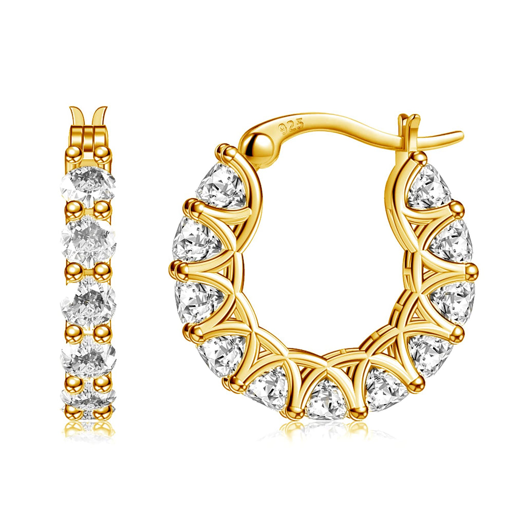Allencoco Cubic Zirconia Huggie Hoop Earrings - Jewelry For Women, 14K Gold, 925 Sterling Silver Post Hypoallergenic (14K Gold CZHoop 16mm)