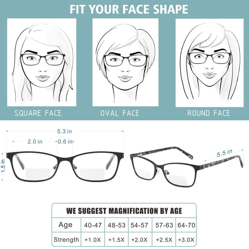 SUNAMOY Bifocal Reading Glasses Women Blue Light Blocking Computer Reader Clear Top Metal Small Cateye Fashion full Frame Ladies Designer Eyeglasses Stylish Lightweight Eyewear 2.50