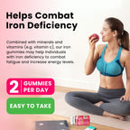 Iron Gummies with Multivitamin, Iron Supplement for Women & Men with Zinc, Vitamin B Complex & C, B12, Folate - Blood Builder & Energy Support for Adults & Kids - Strawberry Flavor, Vegan 60 Gummies