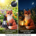 Solar Fox Garden Statue with Lantern, Woodland Fox Outdoor Decor, 9 inch