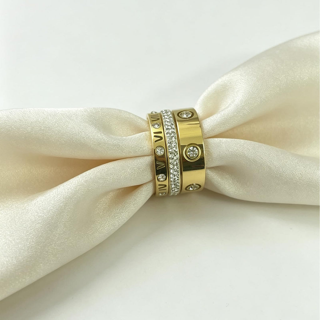 YIKOXI Gold Rings Set for Women 18K Gold Plated Titanium Steel Dainty Cubic Zirconia Rings Fashion Stacking Bands Valentines Day Mother's Day Christmas Day Best Gifts (Gold, 8)