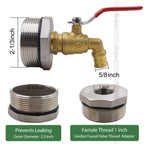 Horiznext 55 Gallon Drum Faucet with epdm Gasket, 50 gal Oil Water rain Barrel Valve Bucket Spigot, NPT3/4 Thread 5/8 inch Barb Brass Valve & 2" Stainless Steel Adapter kit