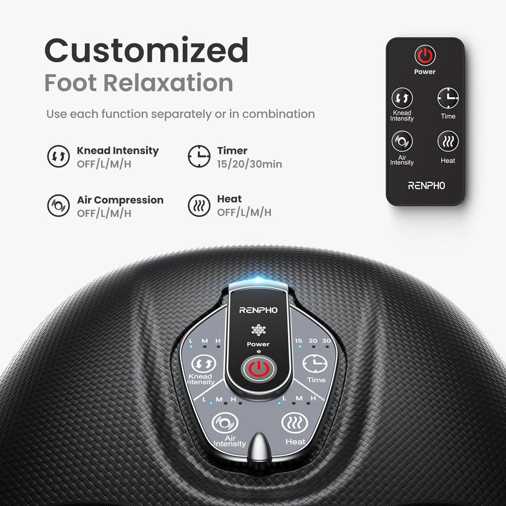RENPHO Foot Massager Machine with Heat [2026 Upgraded], Birthday Gifts for Women Men Mom Dad, FSA Eligible HSA Shiatsu Foot Massager for Plantar Fasciitis, Cordless Control, Self Care Gifts, Black