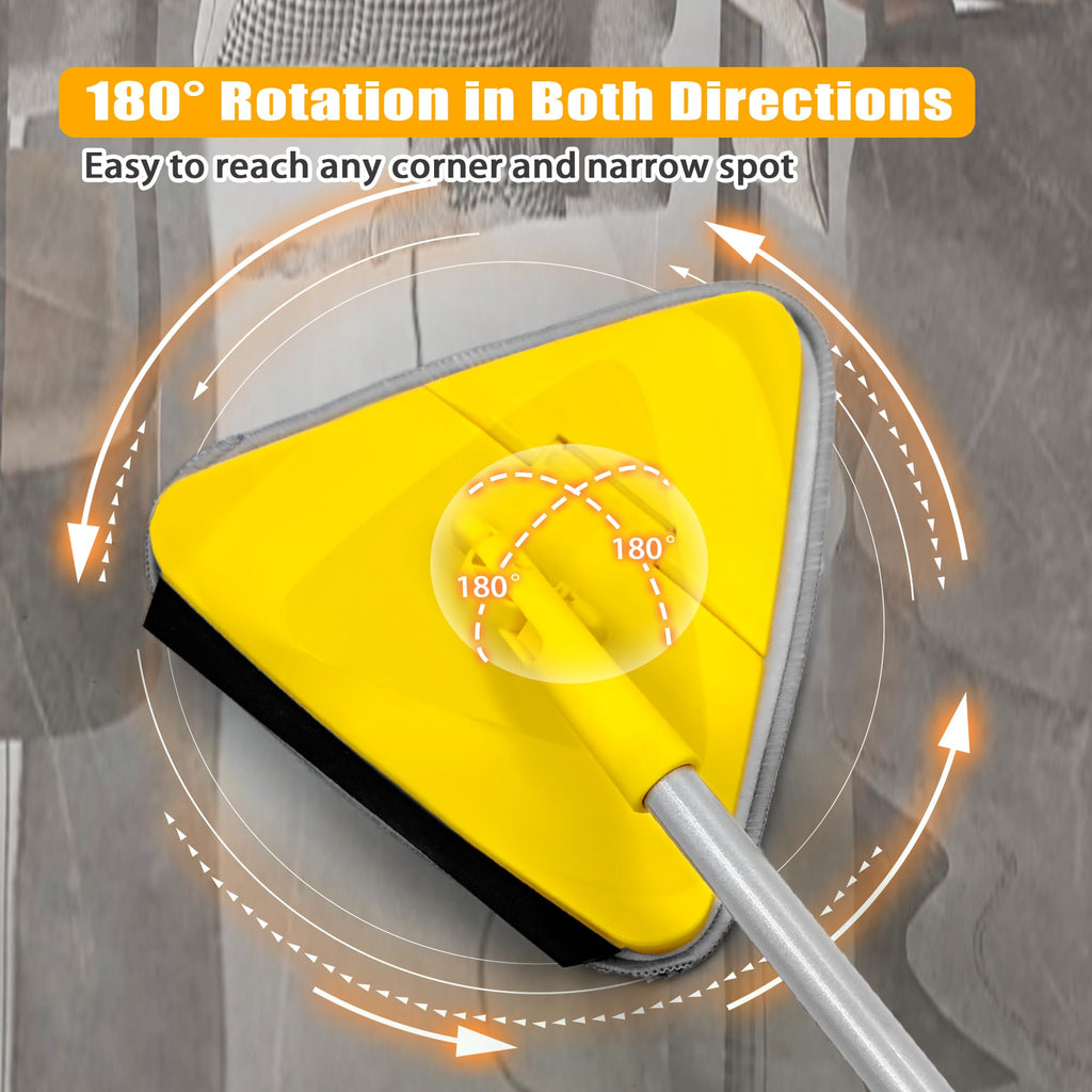 JEHONN Wall Mop with Long Handle 80 Inches, Upgraded 180° Collapsible Baseboard Cleaner Tool with Squeegee, Ceiling Duster with 3 Microfiber and 3 Chenille Pads for Cleaning Window, Cabinet (Yellow)