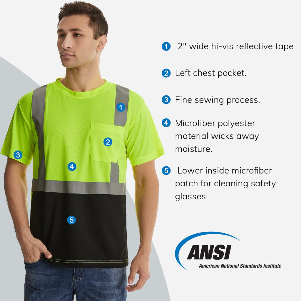 SKSAFETY High Visibility Classic T-Shirts Quick Dry Class 2 Safety Shirts for Men＆Women, Quick Dry Reflective Short Sleeve Breathable Birdeyes T-Shirt with Pocket for Construction work. XL
