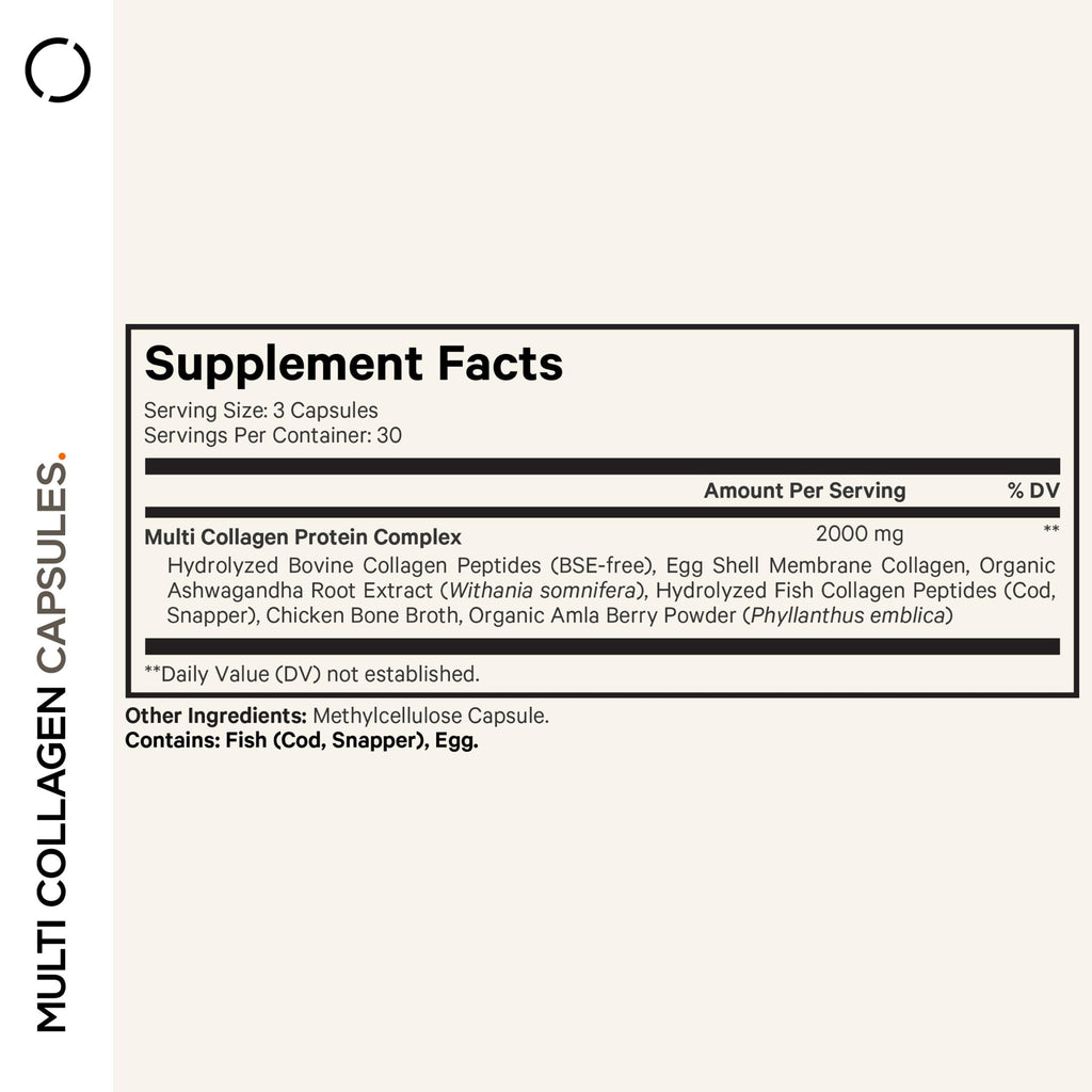 Codeage Multi Collagen Peptides Protein Capsules, 5 Collagen Types, Grass-Fed & Hydrolyzed Bovine Collagen Pills Supplement, Ashwagandha, Amla Berry Vitamins, Collagen Peptides - 90 Capsules