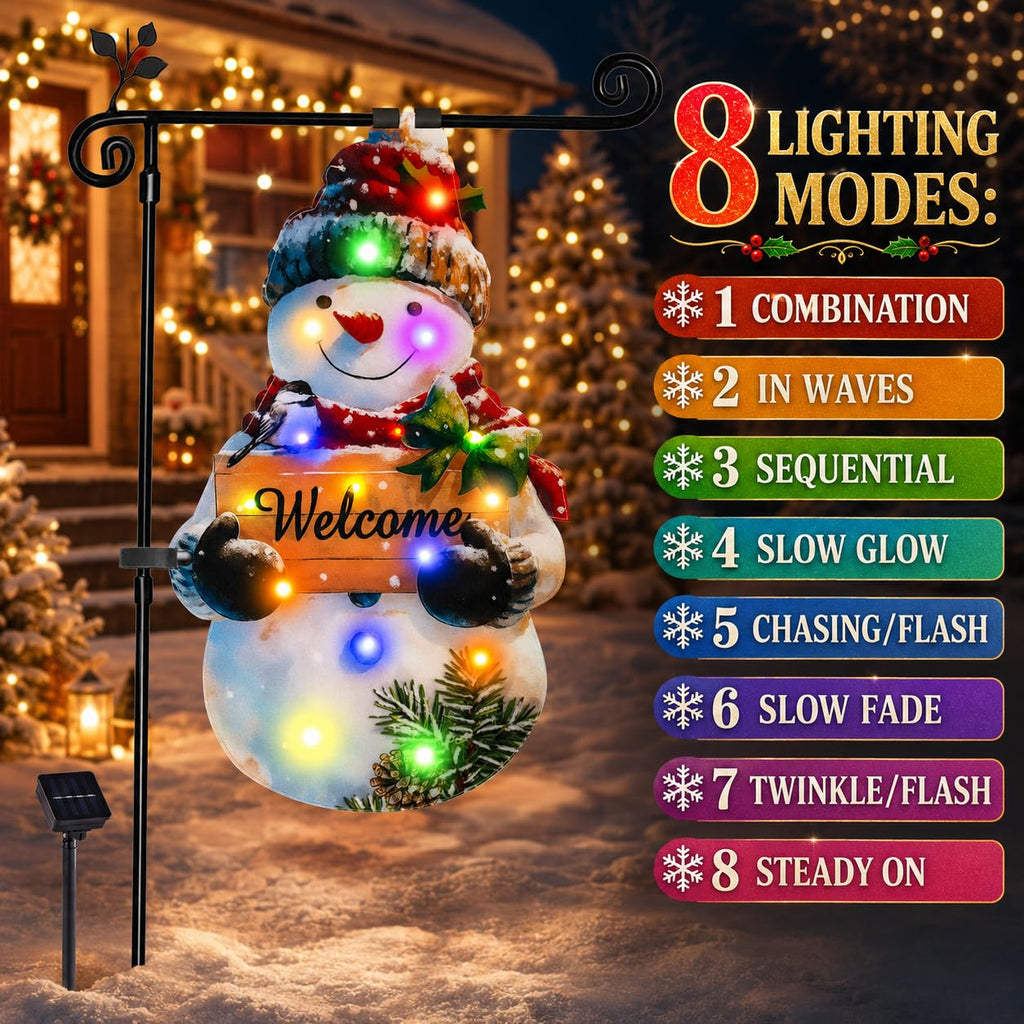 Amadecohome 12x18 Lighted Christmas Snowman Garden Flag, Outdoor Decor