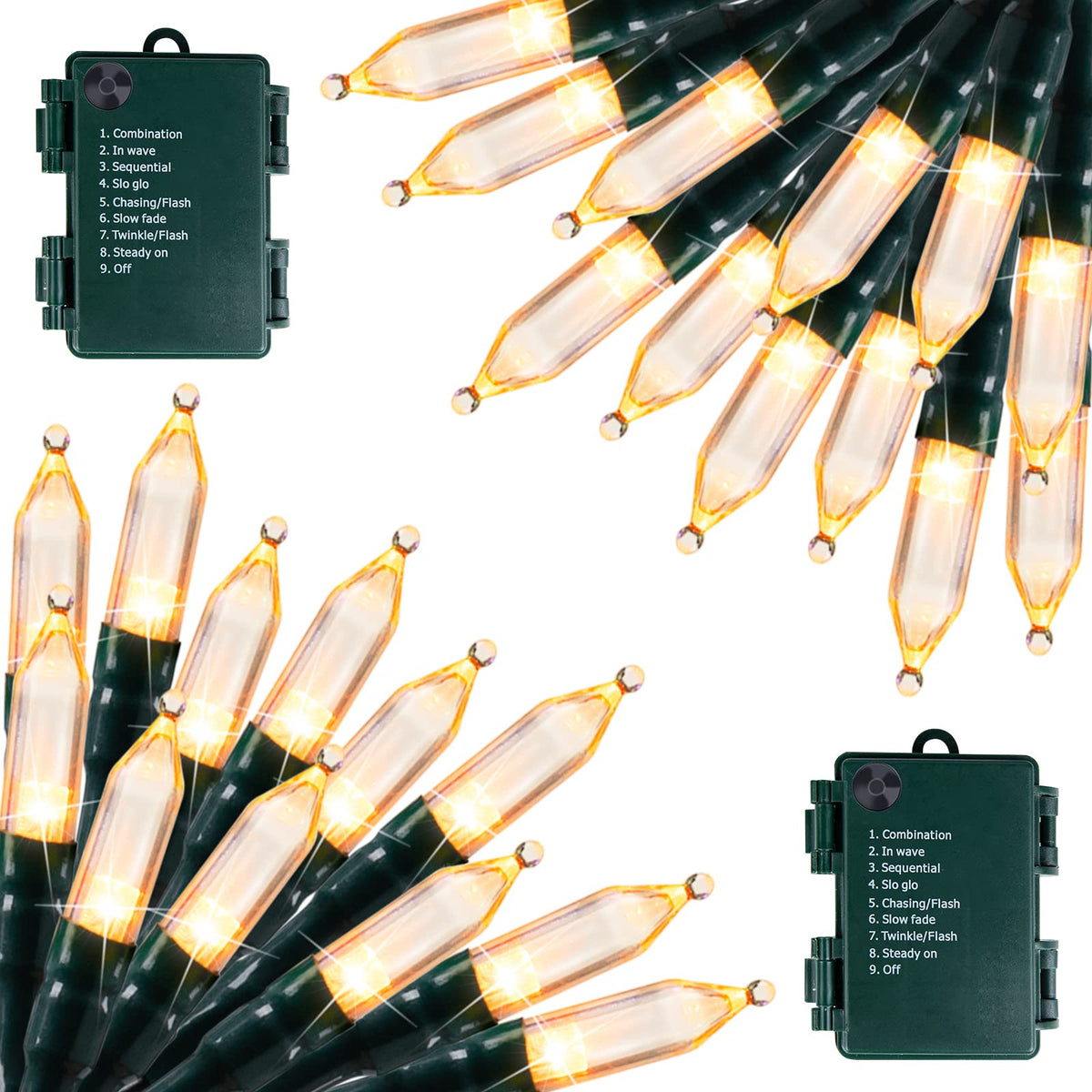 Brightown Battery Operated Christmas Lights 2 Pack 18 FT 50 LED Warm White