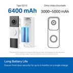 Tapo 2K Wireless Smart Video Doorbell with Chime - 160° Ultra-Wide View,Person Detection, Ring Call, 2-Way Audio, Subscription-Free Local Storage/Optional Cloud, Motion Only Alert, D210
