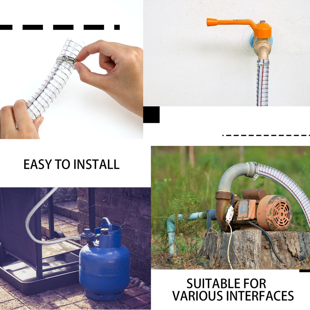Frienda Heavy Duty Steel Wire Flexible Tubing with Fasteners PVC High Pressure Oil Drain Hose Tube Clear Wire Reinforced for Pond Marine Bilge Pump Garden Pool Vacuum Suction Hose(24.6 Ft, 1 Inch Id)
