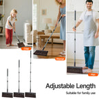 CTIME Broom and Dustpan Set, Extra Brush Head & 52" Adjustable Long Handle Standing Dustpan Set, with Dust Pan Teeth to Clean Pet Hair, Easy Sweeping Suitable for Home Kitchen Office Lobby