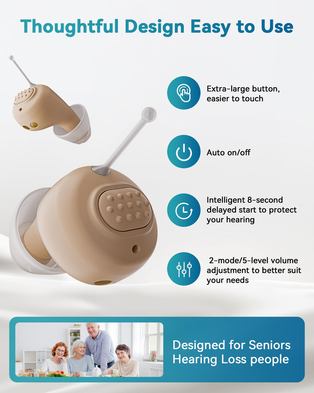 Hearing Aids for Seniors, Rechargeable OTC Hearing Aids with Noise Reduction, Providing Clear Sound Quality and Comfortable Wearing for Adults Hearing Loss, Invisible In-Ear Design, Auto On/Off (Light Gray)