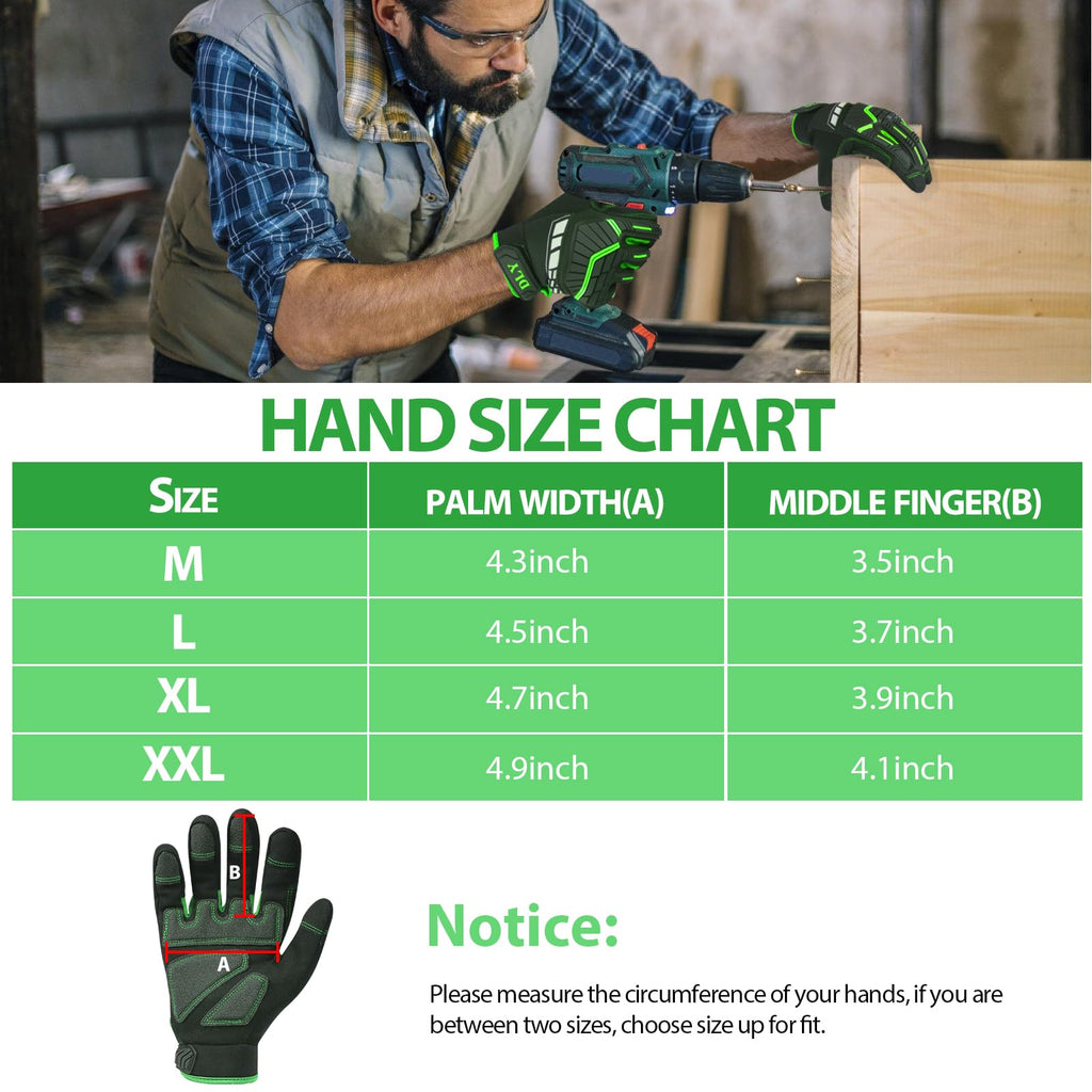 DLY Heavy Duty Work Gloves, Impact Protection Mechanic Gloves, Synthetic Leather Work Gloves, Touchscreen Capable