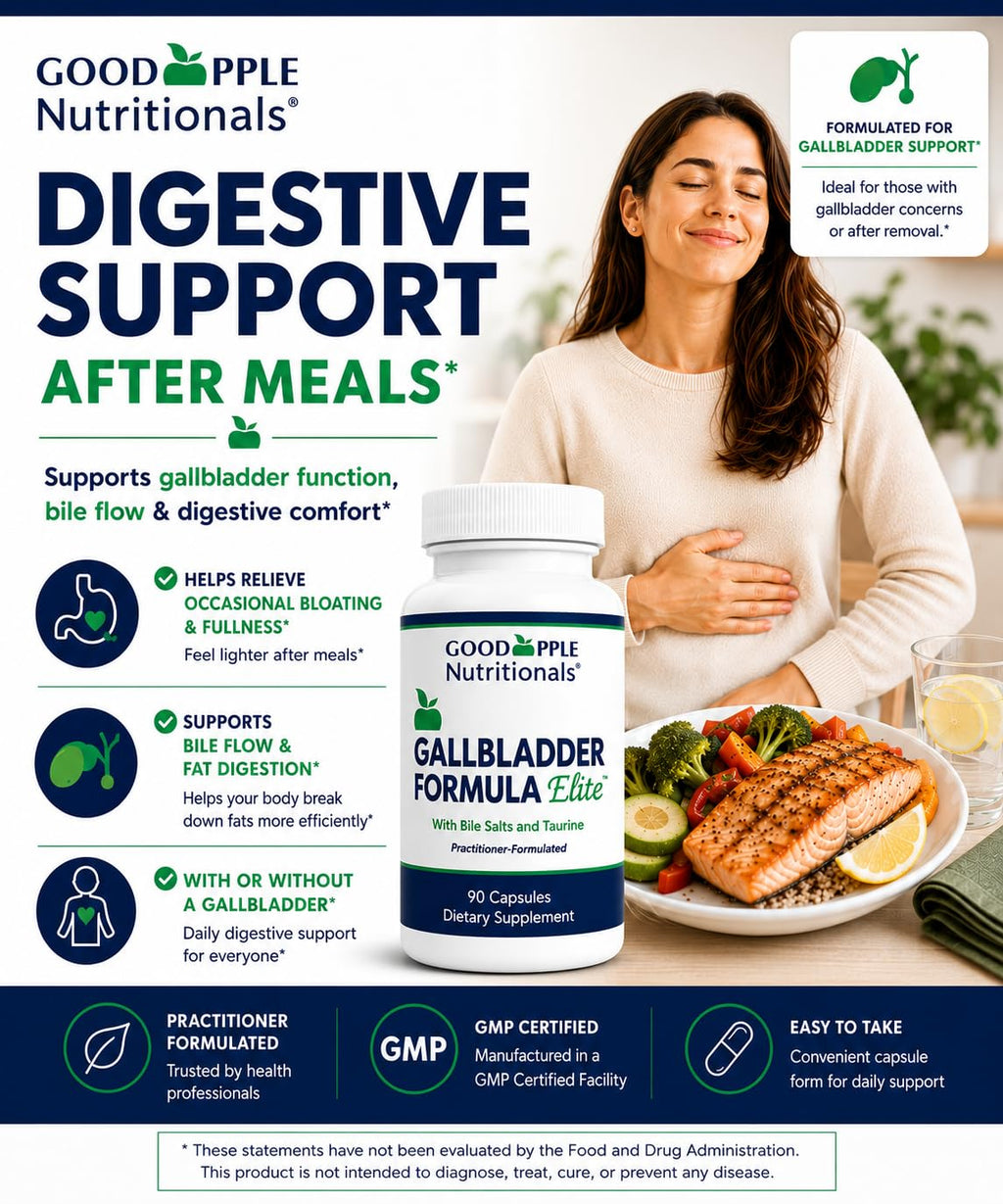 GOODAPPLE NUTRITIONALS Gallbladder Formula Elite – Ox Bile Salts, Taurine & Digestive Enzymes for Healthy Fat Digestion, Bile Flow & Digestive Comfort – 90 Capsules