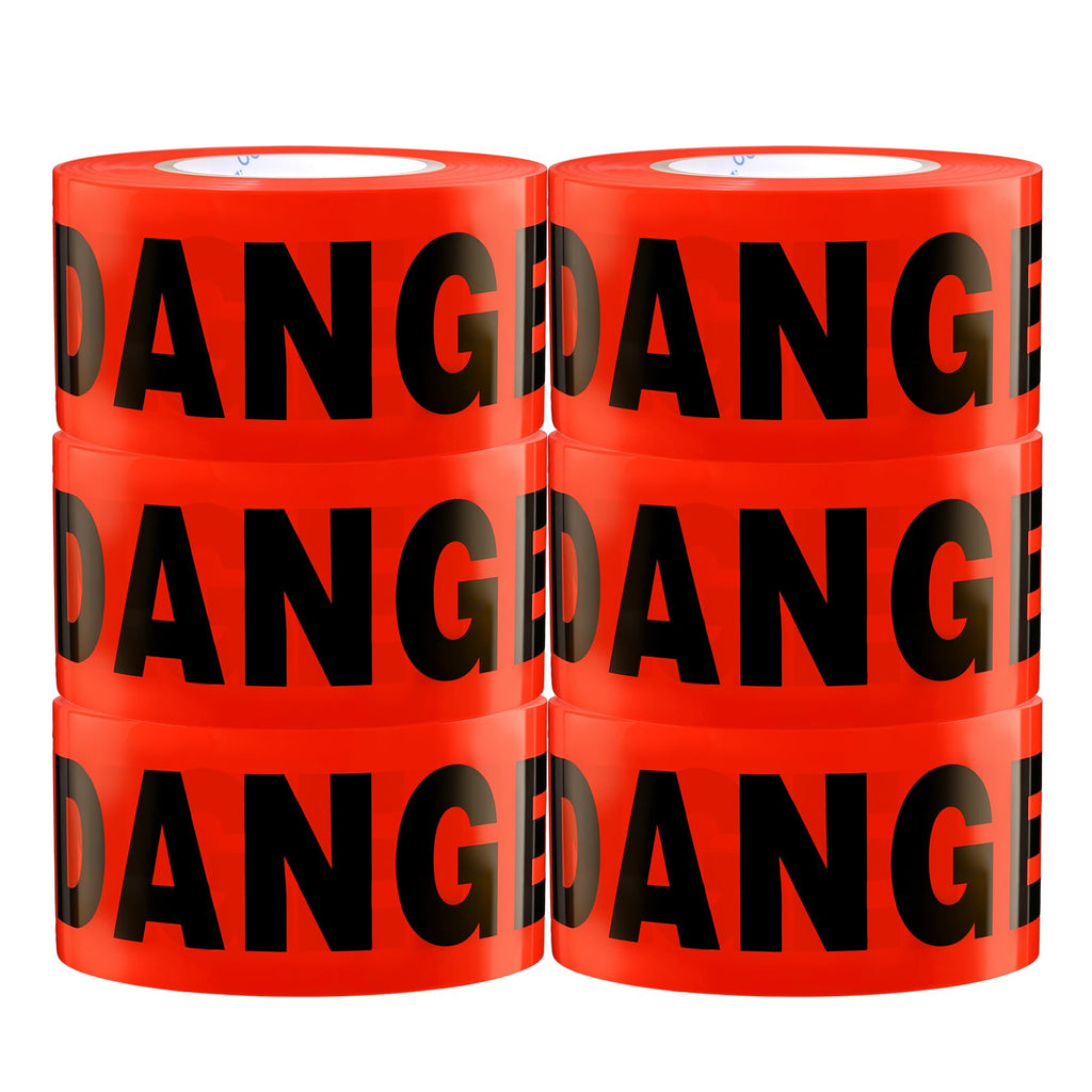 TopSoon Caution Barricade Tape Non-Adhesive Barrier Tape Construction Halloween Party Decoration (6Pack Danger Tape, 1000 Feet)