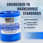 WCS .021 Stainless Steel Safety Lock Wire, T302/304, NASM20995C MS20995C, ASTM A580 Condition A, AMS569, Mechanics Wire for Aircraft, Automotive, & Industrial Use, 1lb Dispenser Can, Approx 840 ft