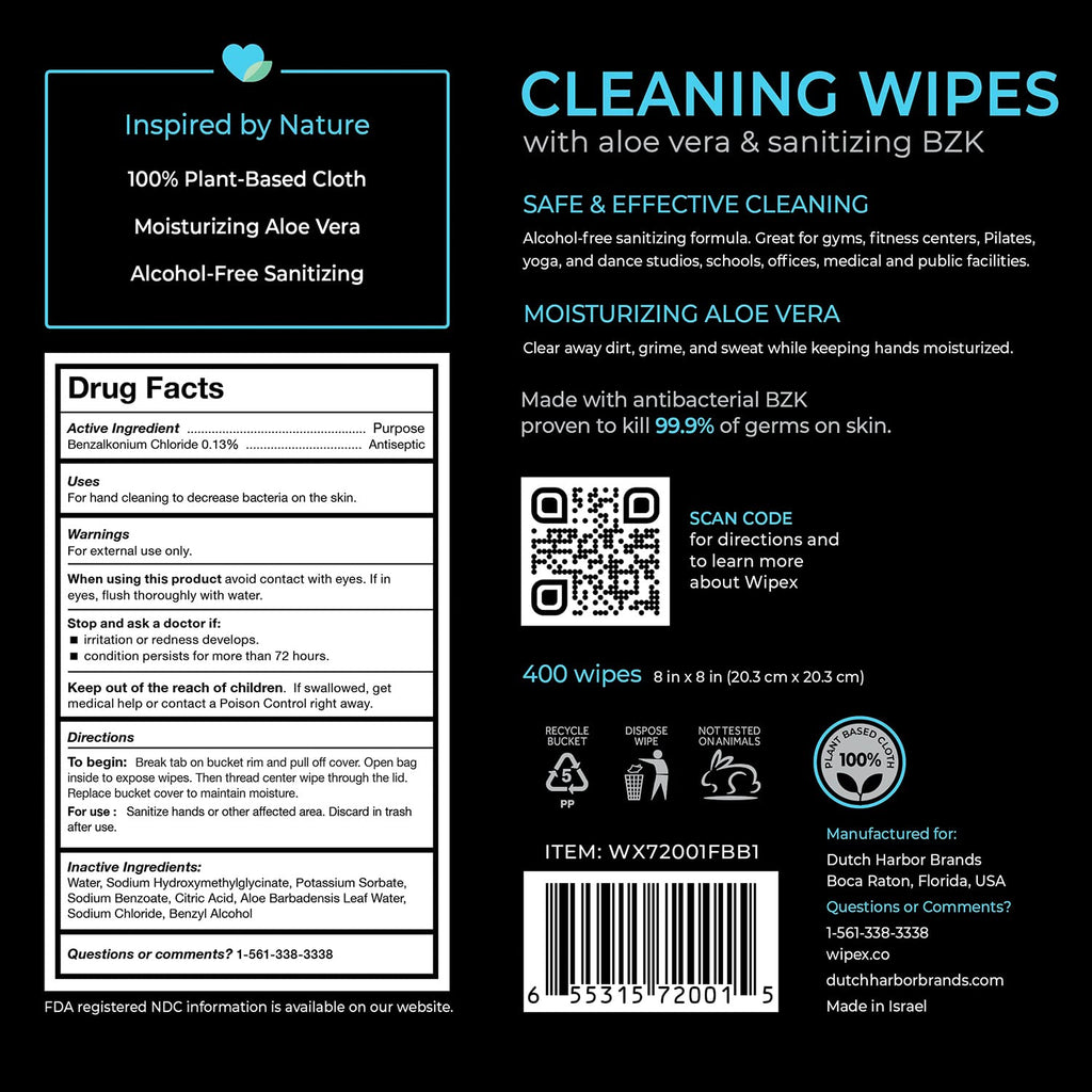 Wipex Gym Wipes Bundle - Get 2 Buckets (1) Lavender Plant-Based Fitness Equipment Wipes & (1) Sanitizing BZK for Skin, Great for Gyms, Yoga Studios, Home, Fitness Centers, 400 Ct (Pack of 2)