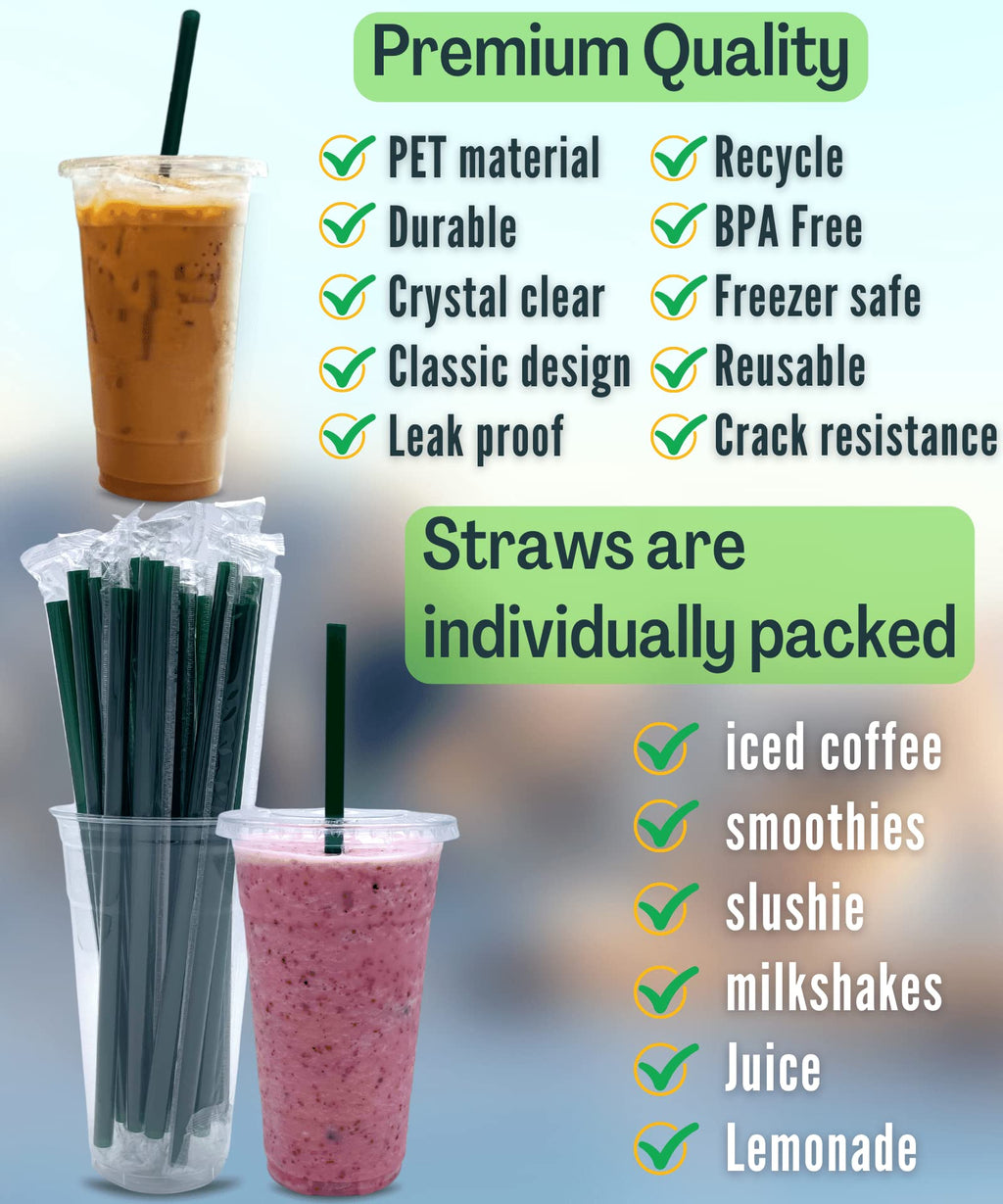 Cappatua 24 oz Clear Plastic Cups with Lids and STRAWS, Disposable Drinking Cups for Cold Drinks, Iced Coffee, Milkshakes, Smoothies, 25 Sets