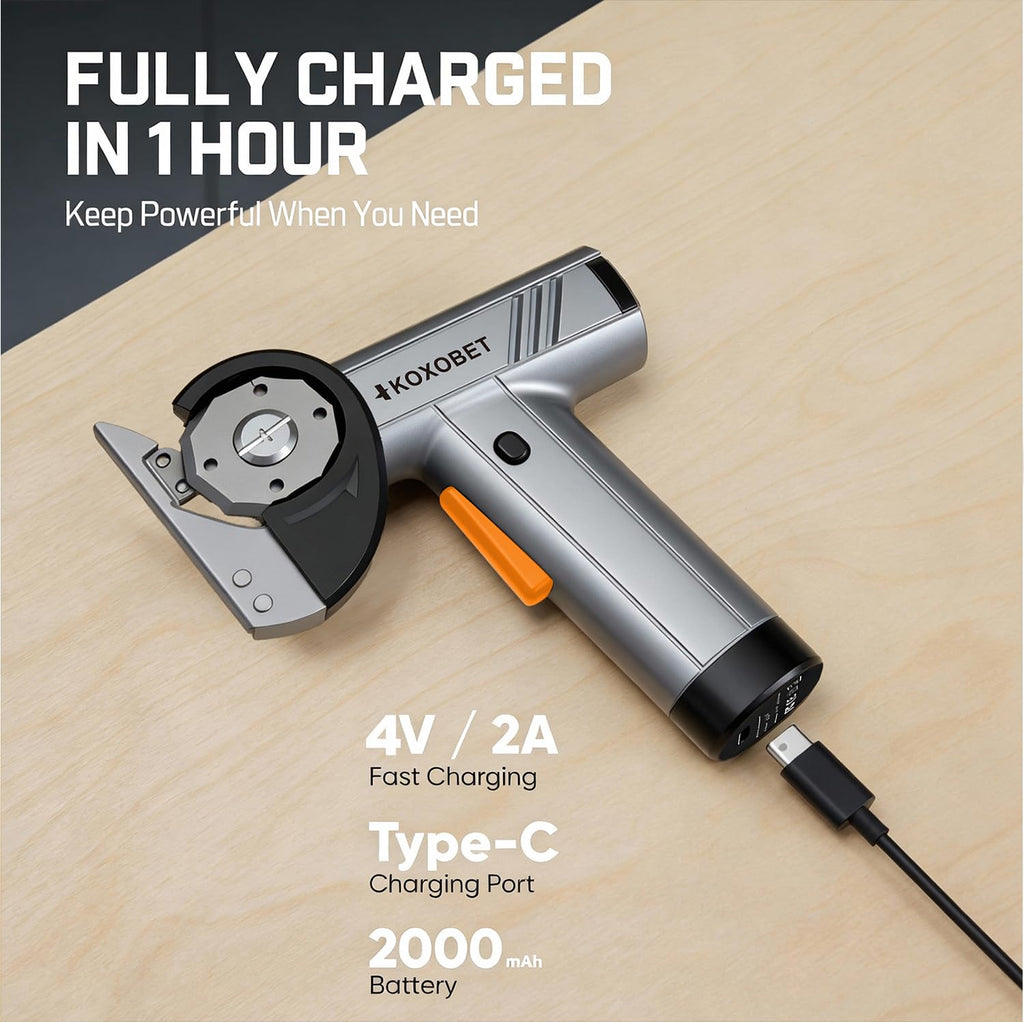 2026 Upgrade 4.2V Cordless Cutting Tool, Cardboard Cutter with LED Display, Brushless Motor, Cutting Tool Cut Trim Saw Flexible Blade, Electric Chop Saw for Fabric, Cardboard, Leather, Carpet-Orange