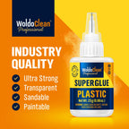 WoldoClean Super Glue for Plastic 25g for Instant Strength - Waterproof, Heat-Resistant, Clear Glue with Precise Nozzle
