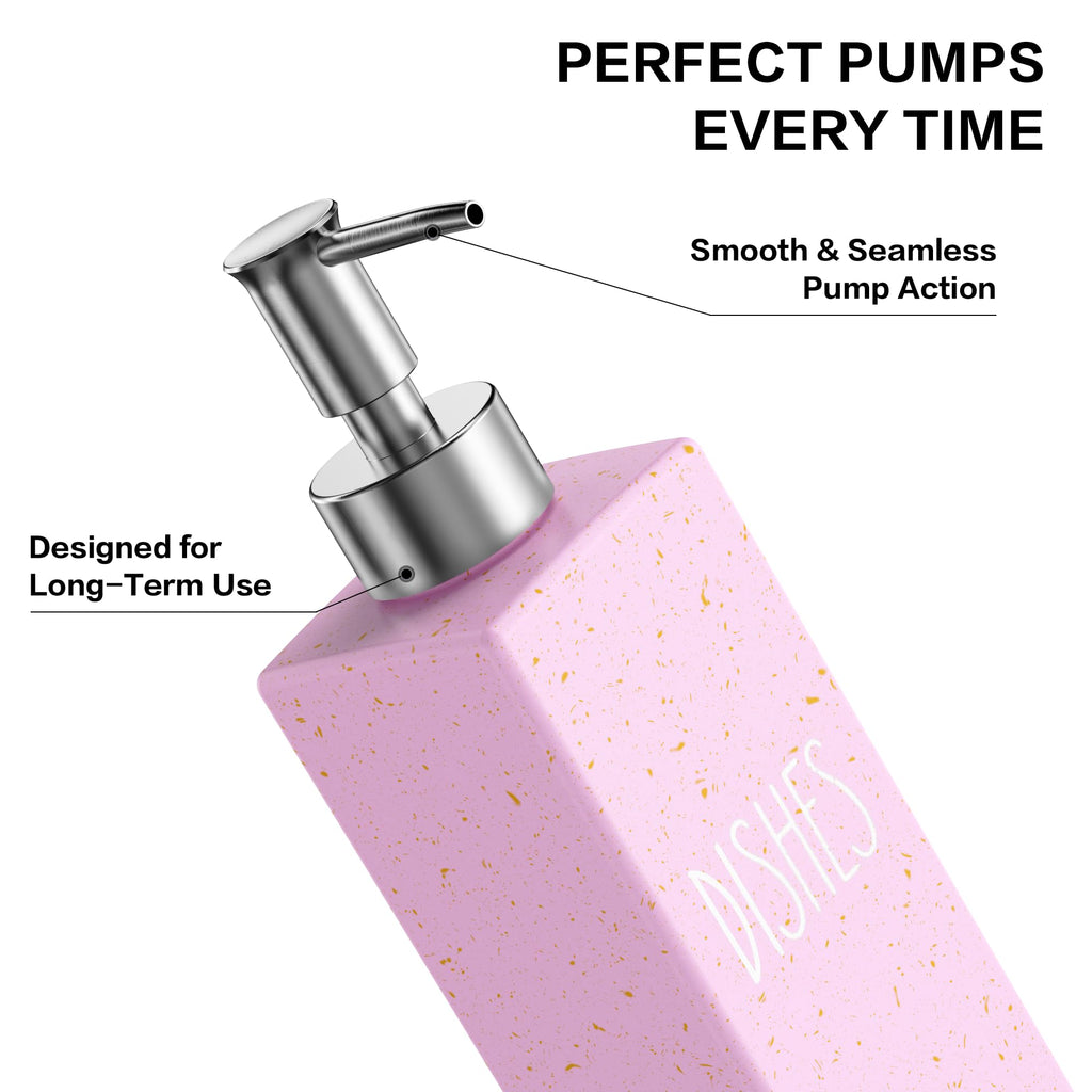 Cisily Kitchen Soap Dispenser Set with Sink Caddy, Glass Bottle, Hand and Dish Soap Dispenser Set with Sponge Holder (Pink Bottles + Pink Sponge Holder)