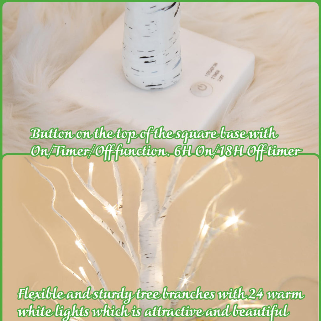 PEIDUO Christmas Decorations, 2FT Birch Tree with LED Lights, Warm White Light up Tree Lamp, Artificial Trees for Home Table Inside, Battery Powered, Timer (2PK)