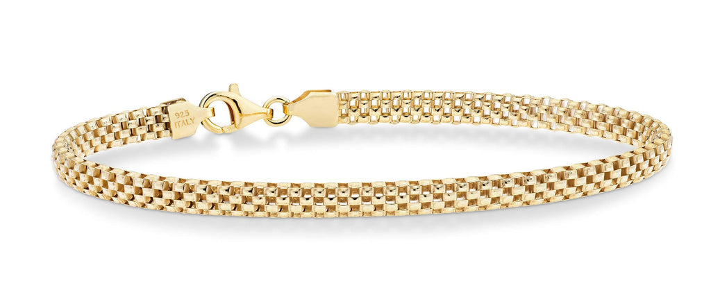 Miabella 18K Gold Plated 925 Sterling Silver Italian 4mm Mesh Link Chain Bracelet for Women 925 Italy (7.0 Inches)
