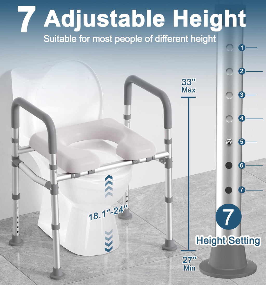 HOMLAND Raised Toilet Seat with Handles, 400 LBS Toilet Seat Risers for Seniors with Dual-Crossbar Support, Adjustable Height & Width Handicap Elevated Toilet Riser Fit Any Toilet, Gray