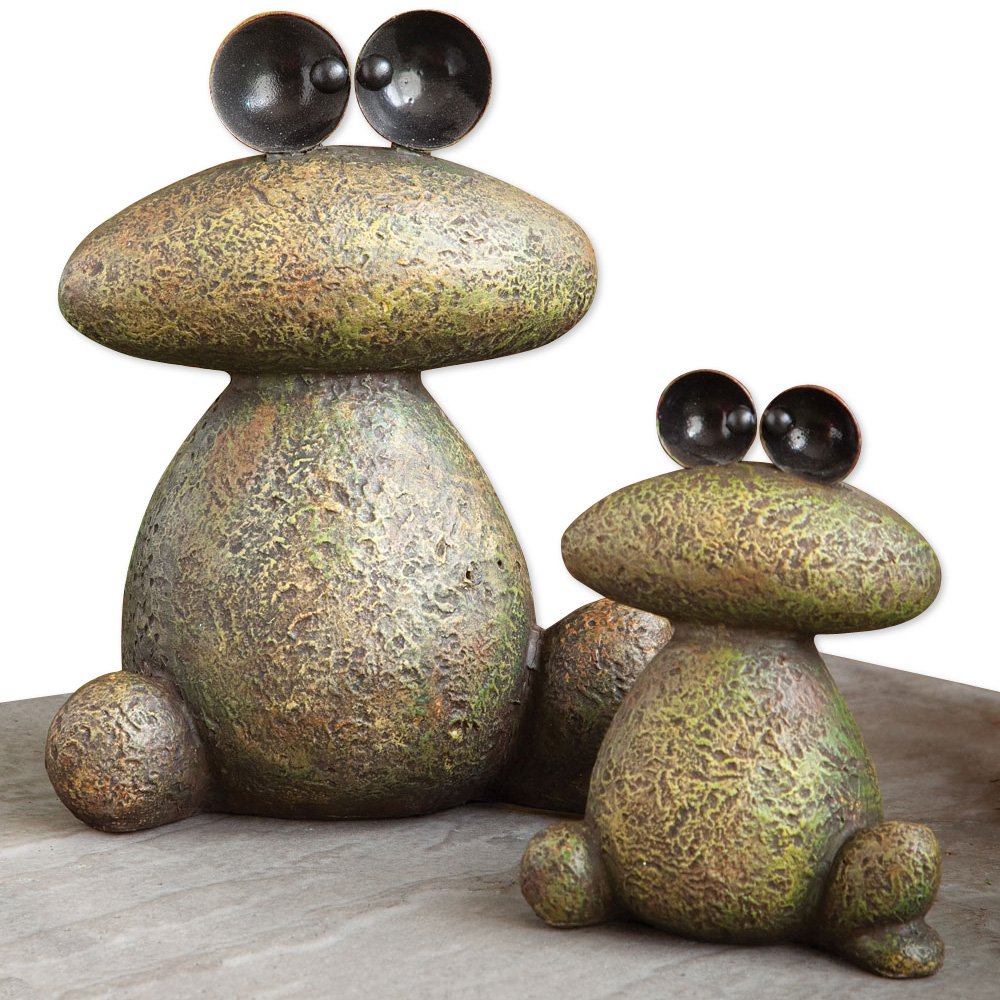 Bits and Pieces - Two Frogs Garden Sculptures for Lawn or Patio - Waterproof Garden Decor Set - Frog Statues Minimalistic Design