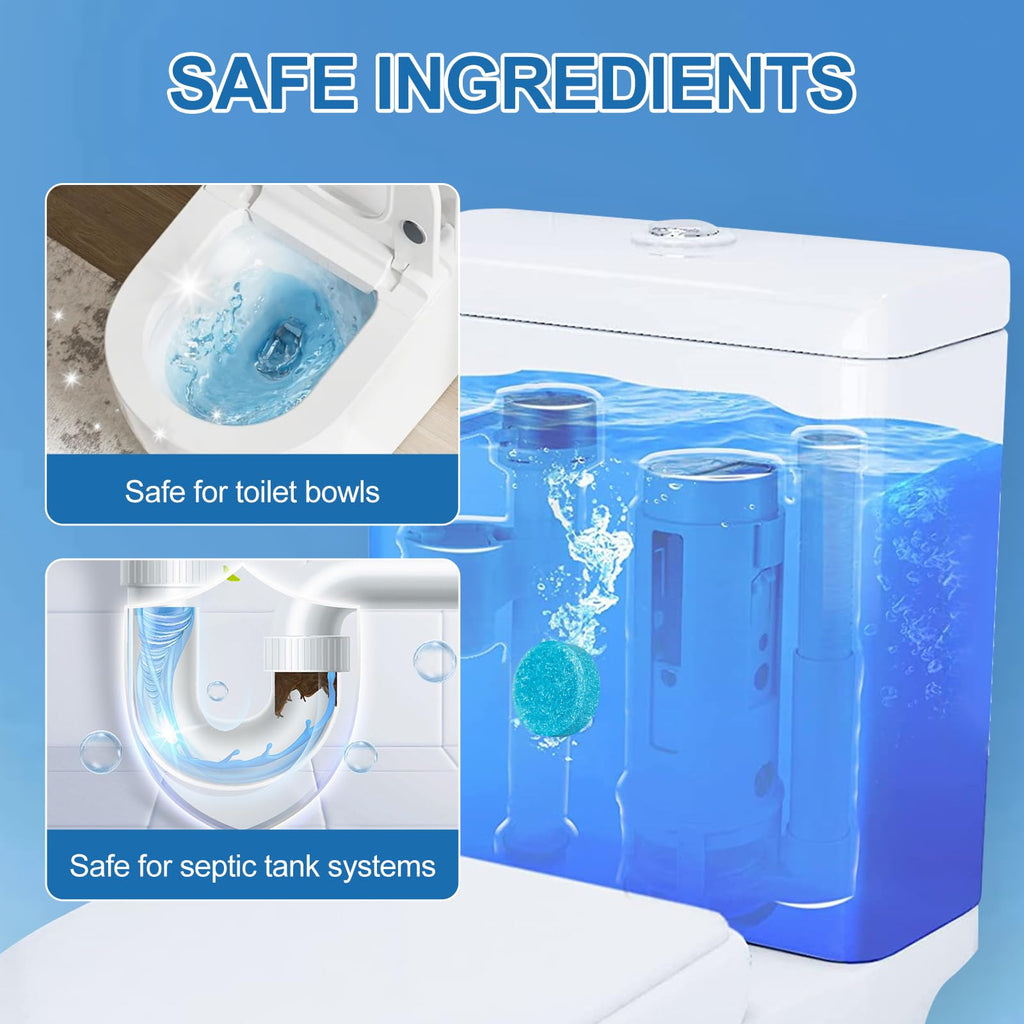 PUGAIQI Toilet Bowl Cleaner Tablets Blue Toilet Tank Cleaners, Septic-Safe Hard Water Stain Remove, Effervescent Stain & Odor Remover Bathroom， Automatic Toilet Cleaning & Deodorizer 50 TabsTTDS