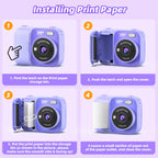 Kids Instant Print Camera with 5 Rolls Print Paper, 1080P HD Camera, Rechargeable Portable Toddler Selfie Camera, Christmas Birthday Gifts Toys for Boys Girls Age 3-12 (Purple)