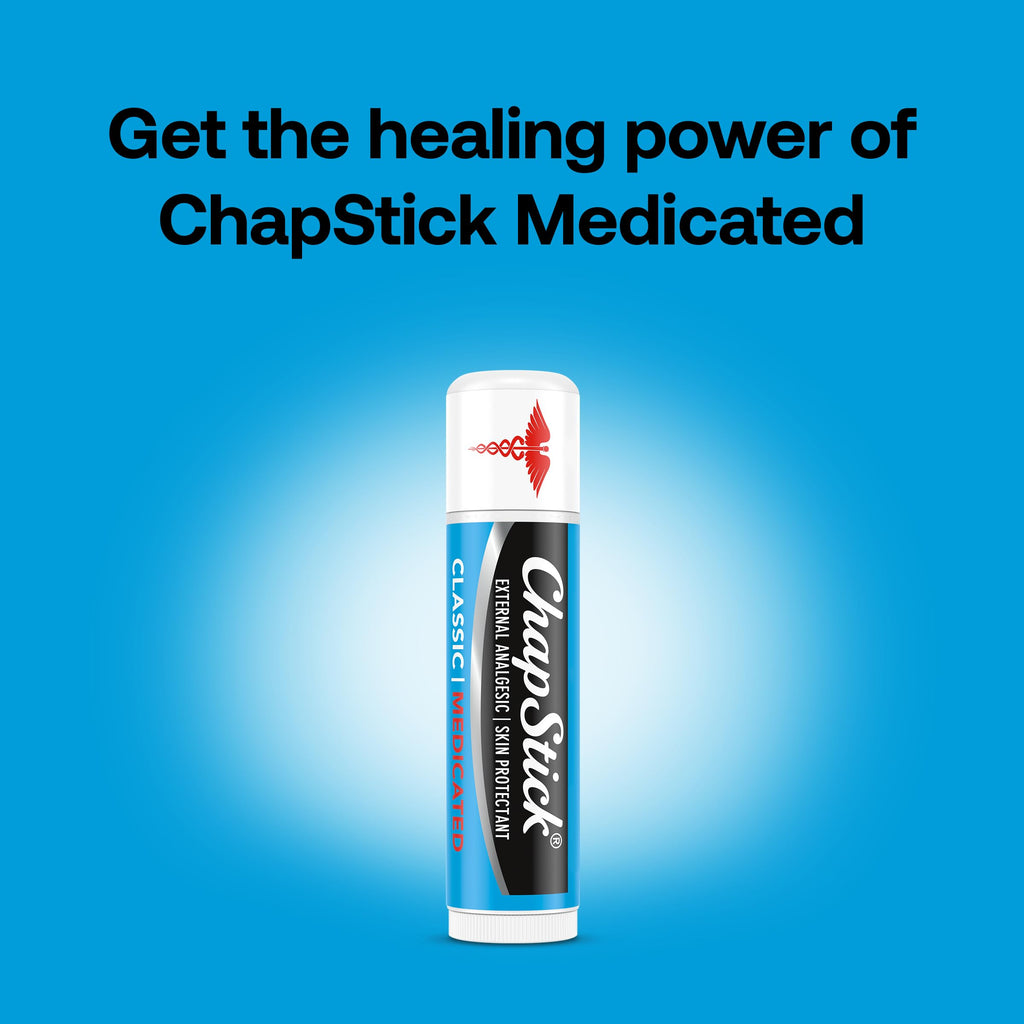 ChapStick Classic Medicated Lip Balm 3-Pack – External Analgesic, Skin Protectant for Dry Lips & Cold Sore Pain Relief, 0.15 Oz Ea