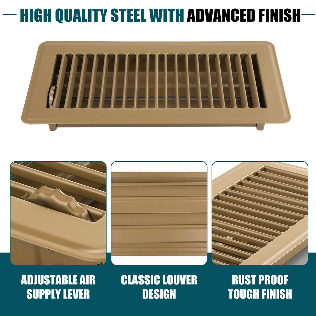 VOISEN Floor Register 4x10, 6 Pack Brown Floor Vent Covers, Heavy Duty Steel Walkable Floor Vents,Vent Covers for Home Floor
